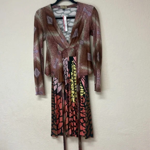 Issa London Brown and Pink Patterned Long Sleeve Dress - Picture 2 of 5